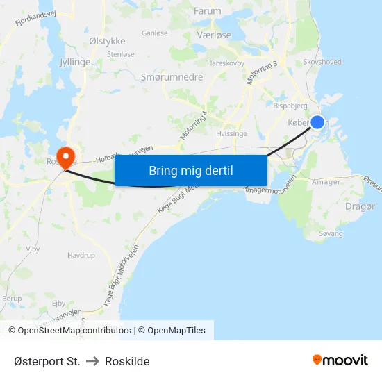 Østerport St. to Roskilde map
