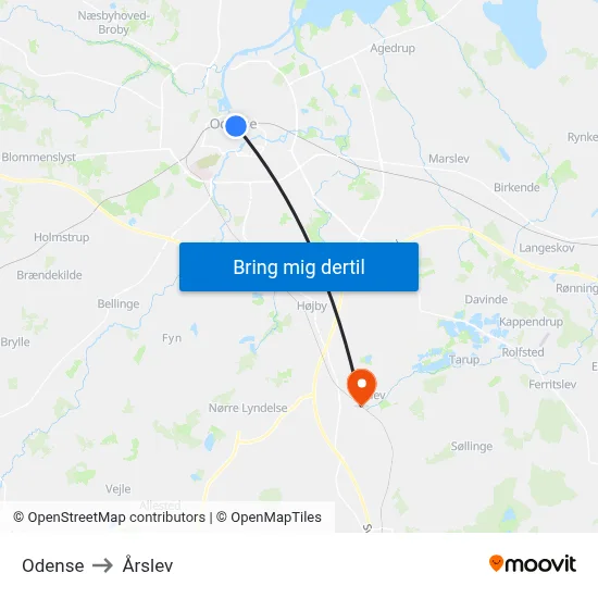 Odense to Årslev map