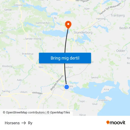 Horsens to Ry map