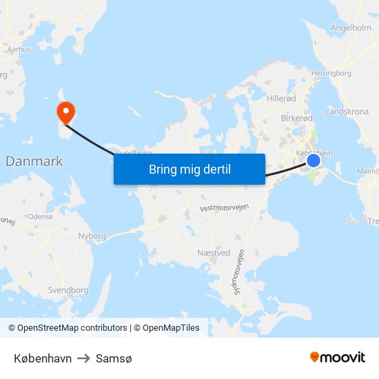 København to Samsø map