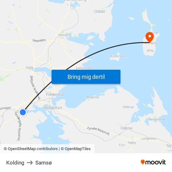 Kolding to Samsø map