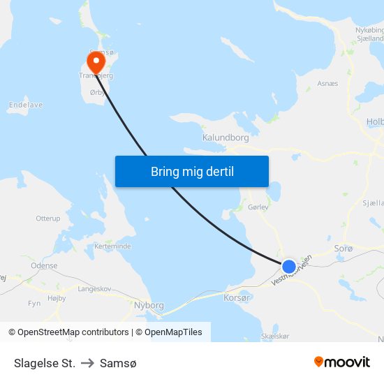 Slagelse St. to Samsø map