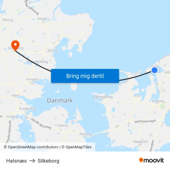 Halsnæs to Silkeborg map