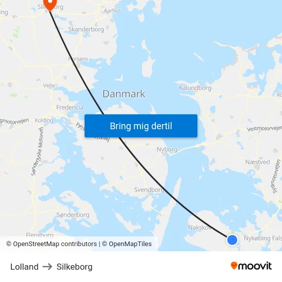 Lolland to Silkeborg map
