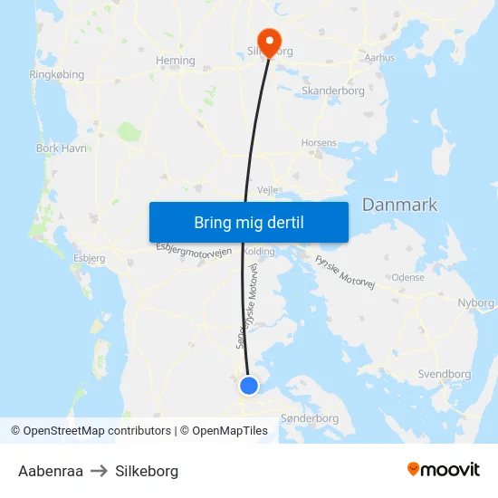 Aabenraa to Silkeborg map