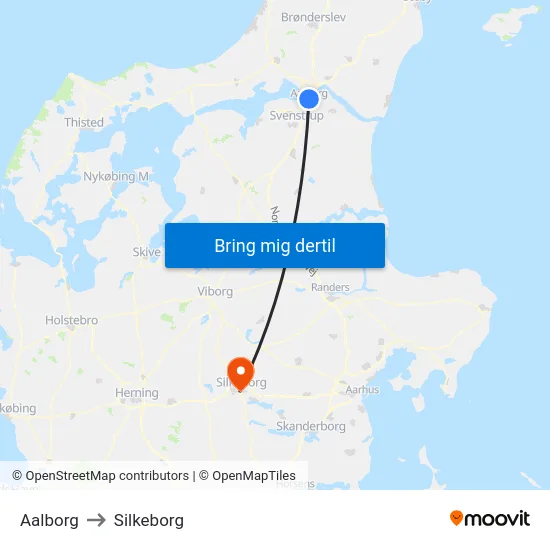 Aalborg to Silkeborg map
