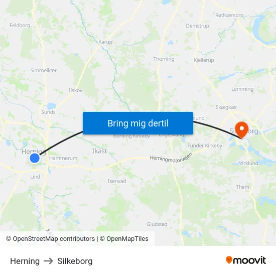 Herning to Silkeborg map