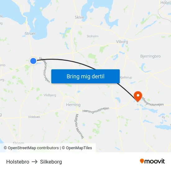 Holstebro to Silkeborg map