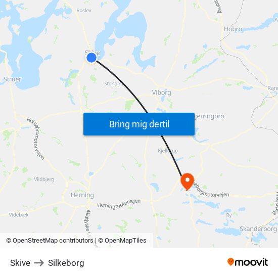 Skive to Silkeborg map