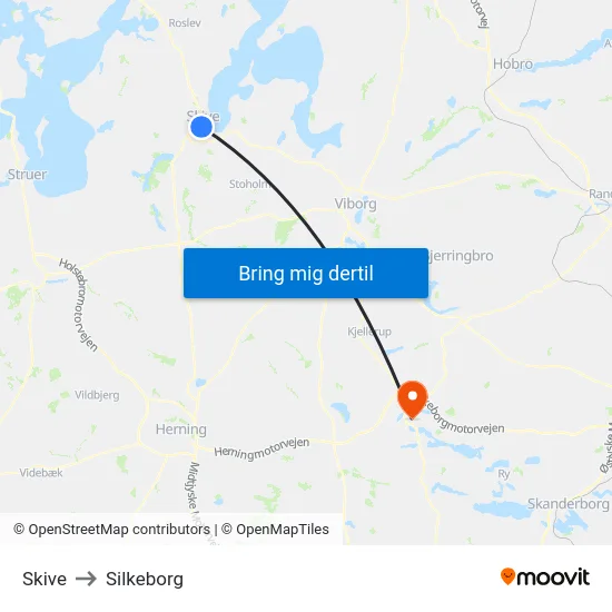 Skive to Silkeborg map