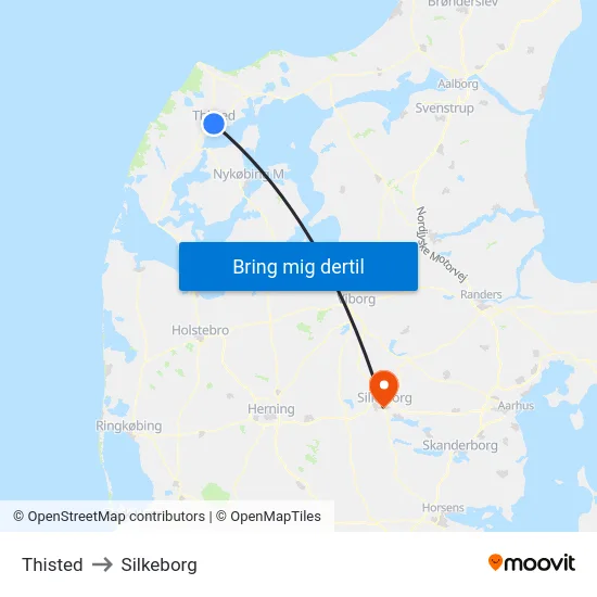 Thisted to Silkeborg map