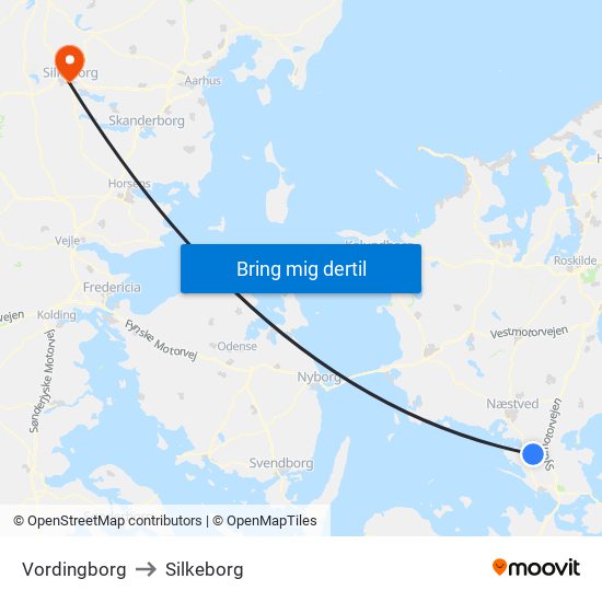 Vordingborg to Silkeborg map