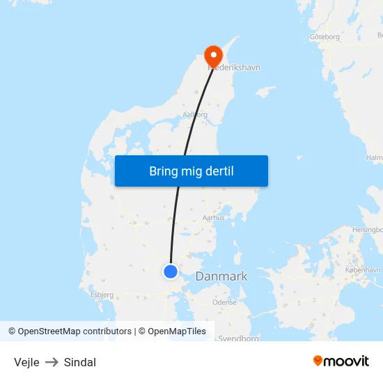 Vejle to Sindal map
