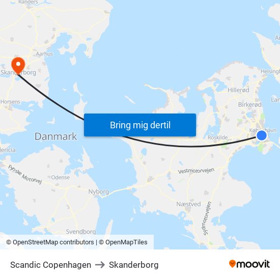Scandic Copenhagen to Skanderborg map