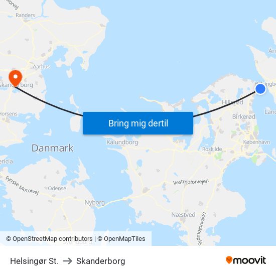 Helsingør St. to Skanderborg map