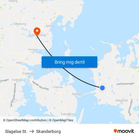 Slagelse St. to Skanderborg map