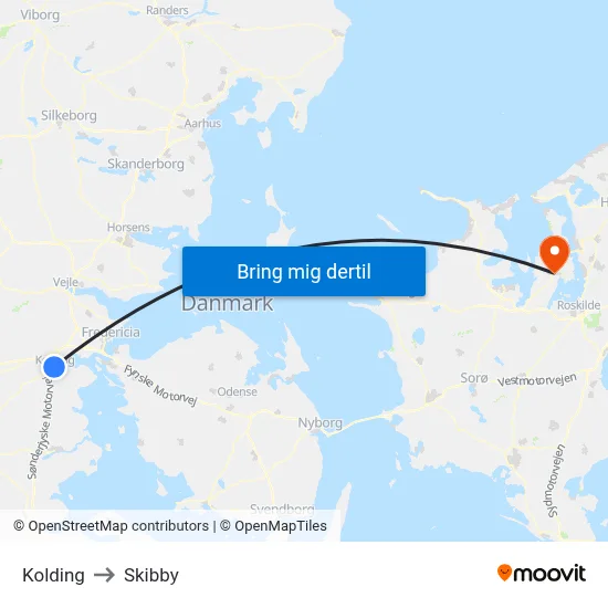 Kolding to Skibby map