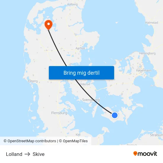 Lolland to Skive map