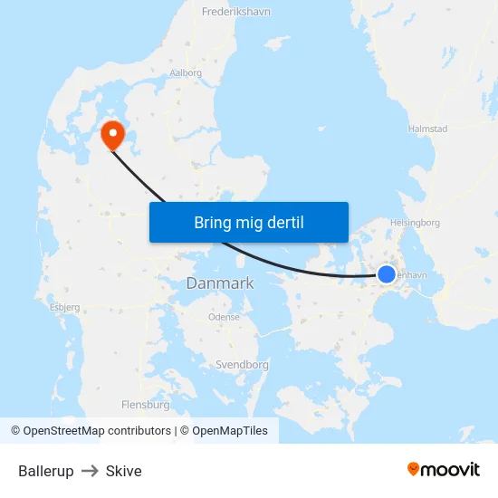 Ballerup to Skive map