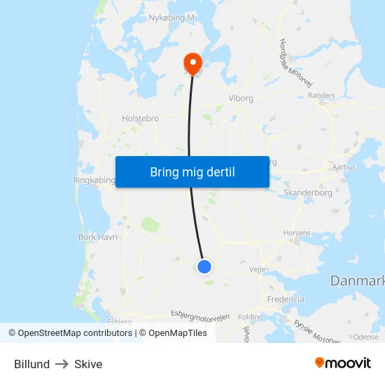 Billund to Skive map