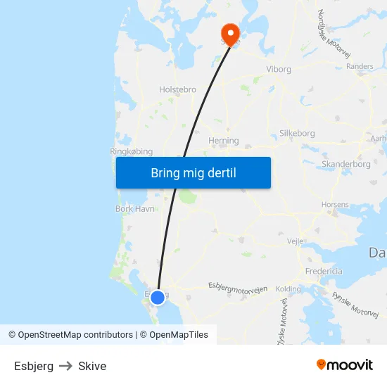 Esbjerg to Skive map