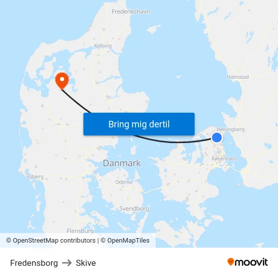 Fredensborg to Skive map