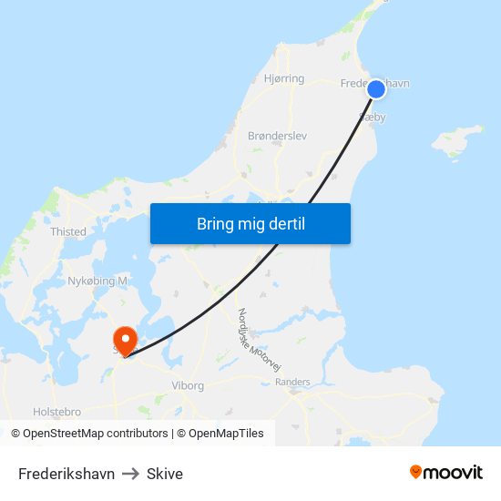 Frederikshavn to Skive map