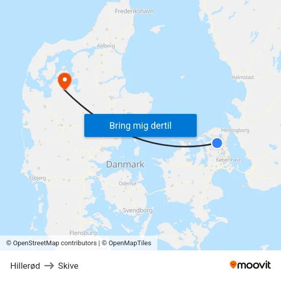 Hillerød to Skive map