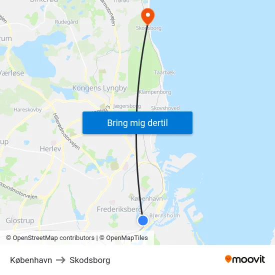 København to Skodsborg map