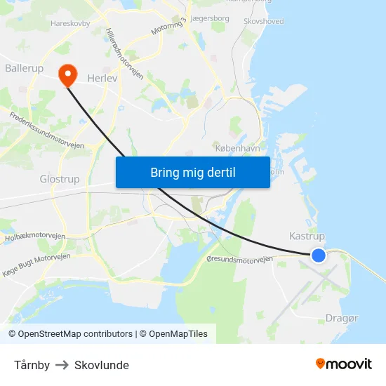 Tårnby to Skovlunde map