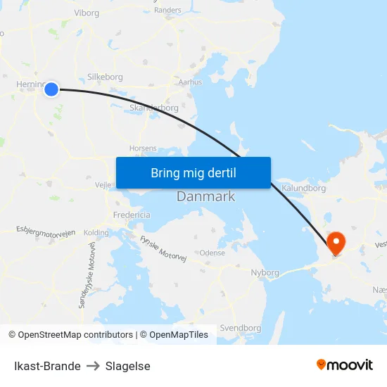 Ikast-Brande to Slagelse map
