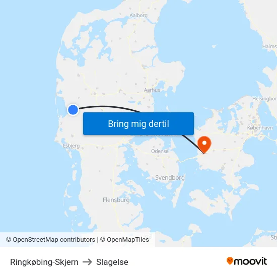 Ringkøbing-Skjern to Slagelse map