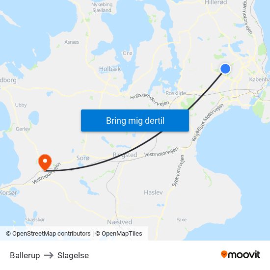 Ballerup to Slagelse map