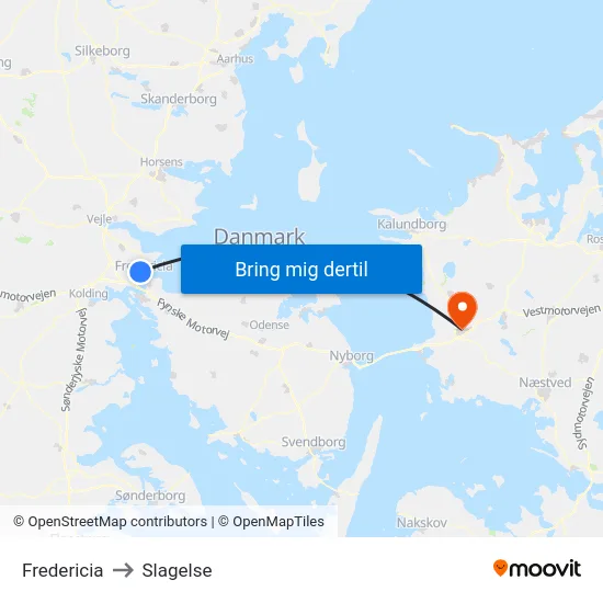 Fredericia to Slagelse map