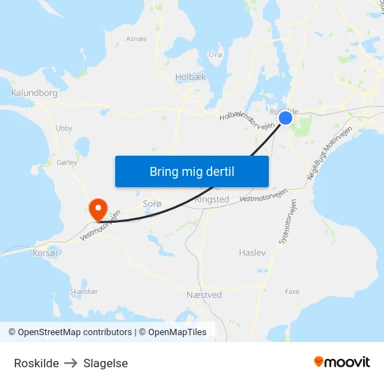 Roskilde to Slagelse map
