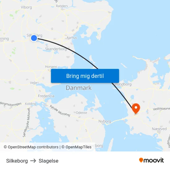 Silkeborg to Slagelse map