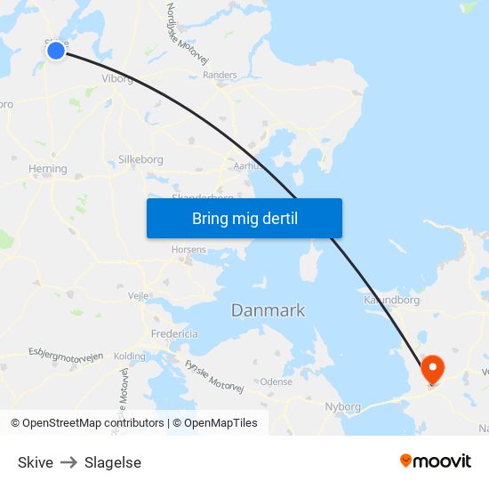 Skive to Slagelse map