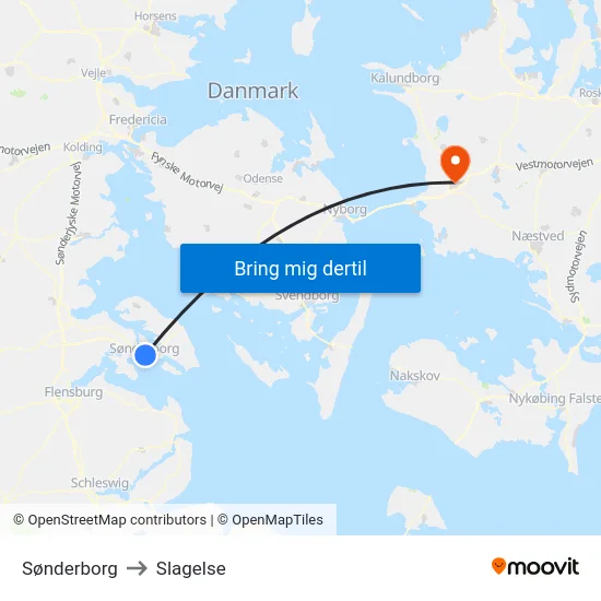 Sønderborg to Slagelse map