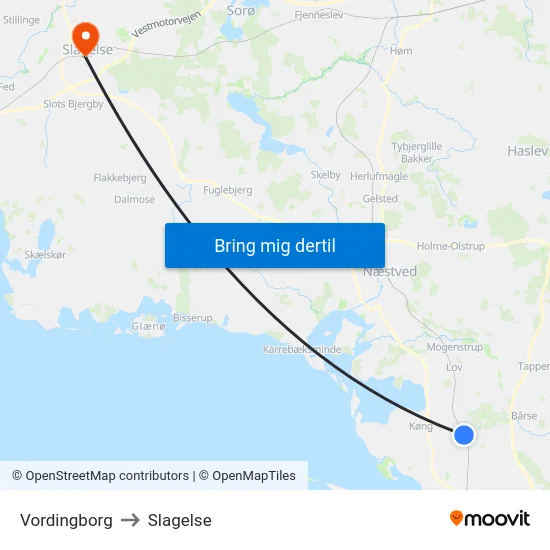 Vordingborg to Slagelse map