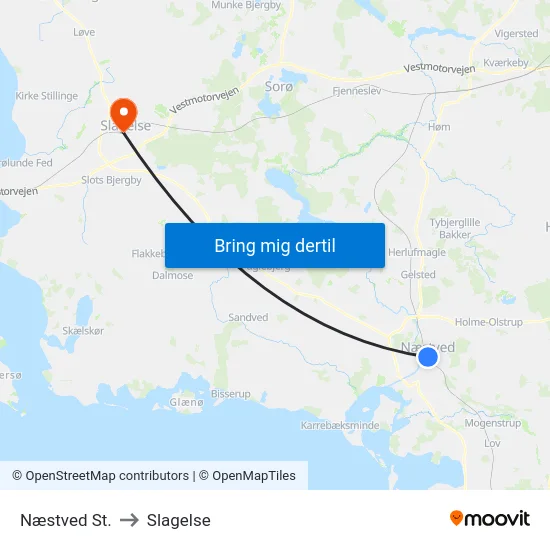 Næstved St. to Slagelse map