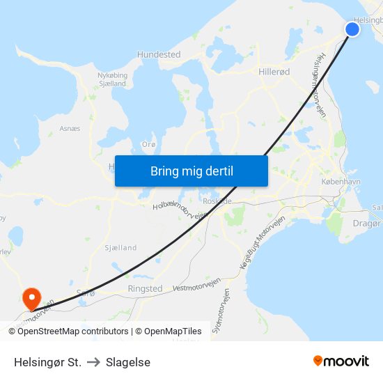 Helsingør St. to Slagelse map