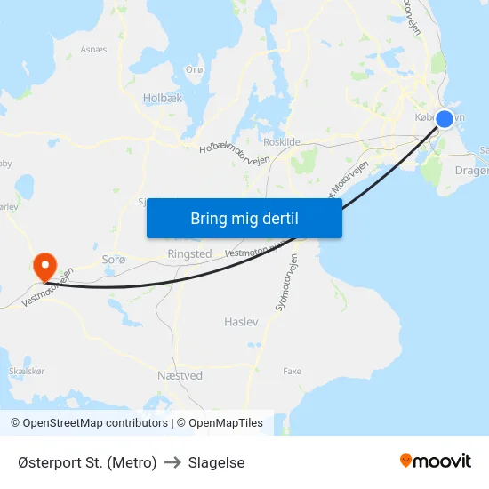Østerport St. (Metro) to Slagelse map