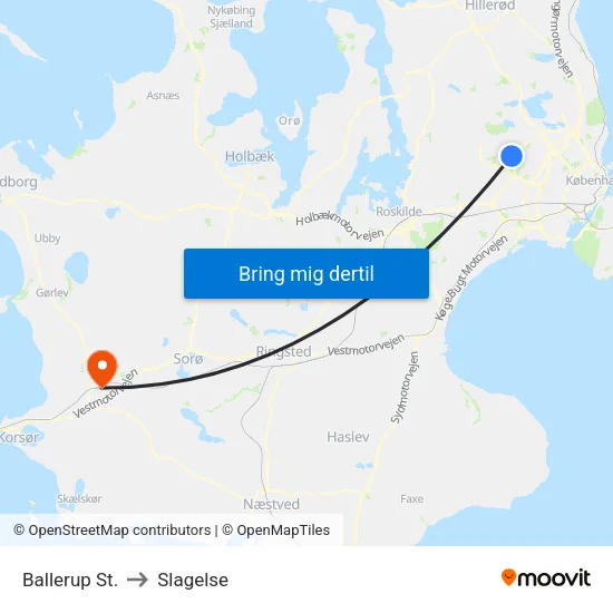 Ballerup St. to Slagelse map