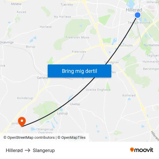 Hillerød to Slangerup map