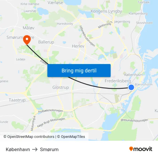 København to Smørum map