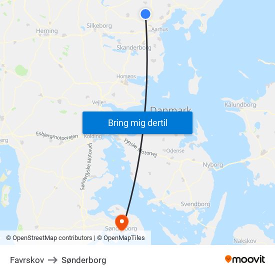 Favrskov to Sønderborg map