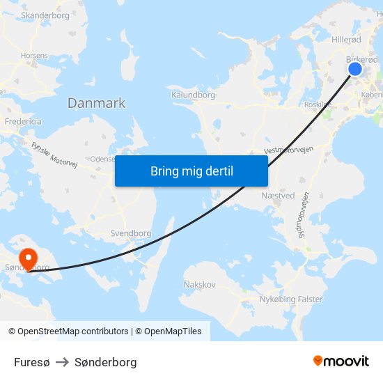 Furesø to Sønderborg map