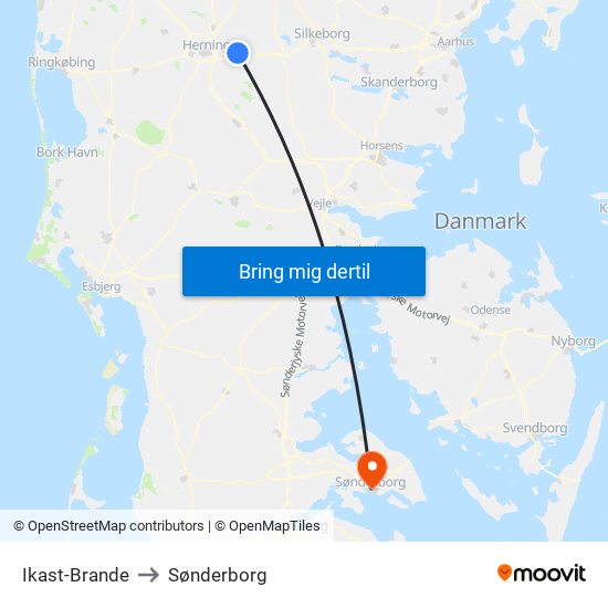 Ikast-Brande to Sønderborg map