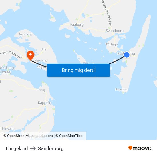 Langeland to Sønderborg map