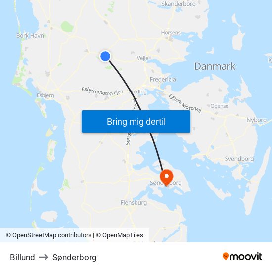 Billund to Sønderborg map